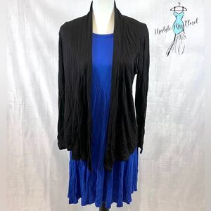 JKLA short sleeve royal blue dress and long sleeve black cardigan size medium
